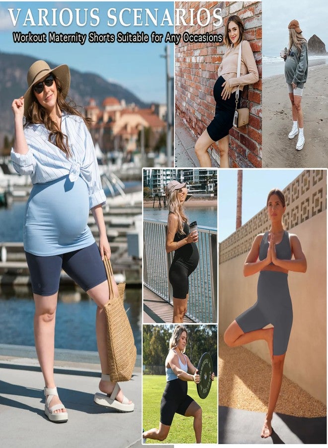 GROTEEN 3 Pack Women's Maternity Shorts Over Belly with Pockets - 8'' High Waisted Workout Yoga Pregnancy Biker Shorts - Image 2